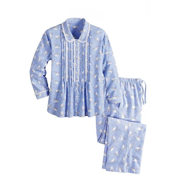 Lanz Of Salzburg Dove Flannel Pajama Set - S Top / M Pants, Cottage Granny Chic - Picture 1 of 11